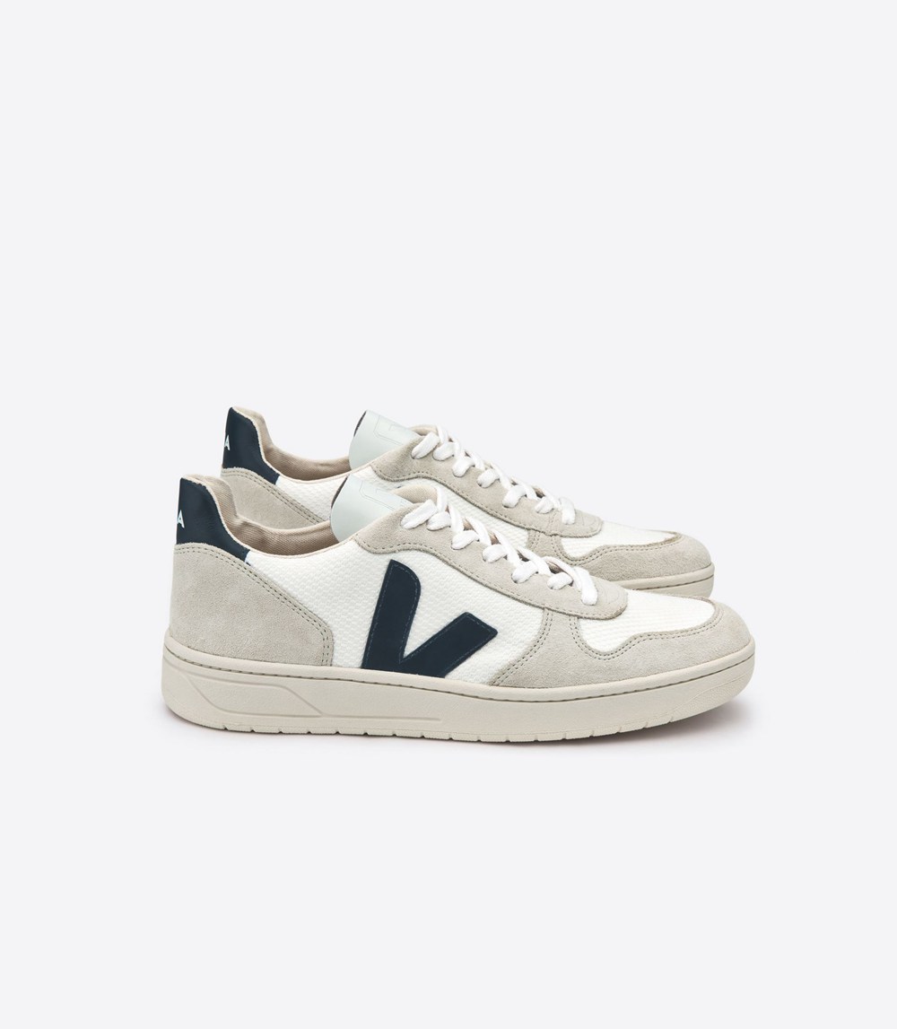 Veja Trainers Mens White/Beige - V-10 B-mesh - KQJC-73281